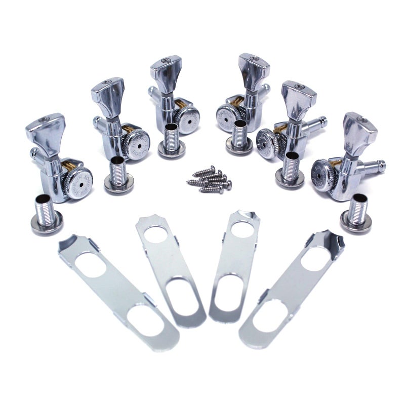 Hipshot 6GLO Grip-Lock Locking Guitar Tuning Machines 3+3 - Universal Mounting Plate UMP included - Chrome - Image 5